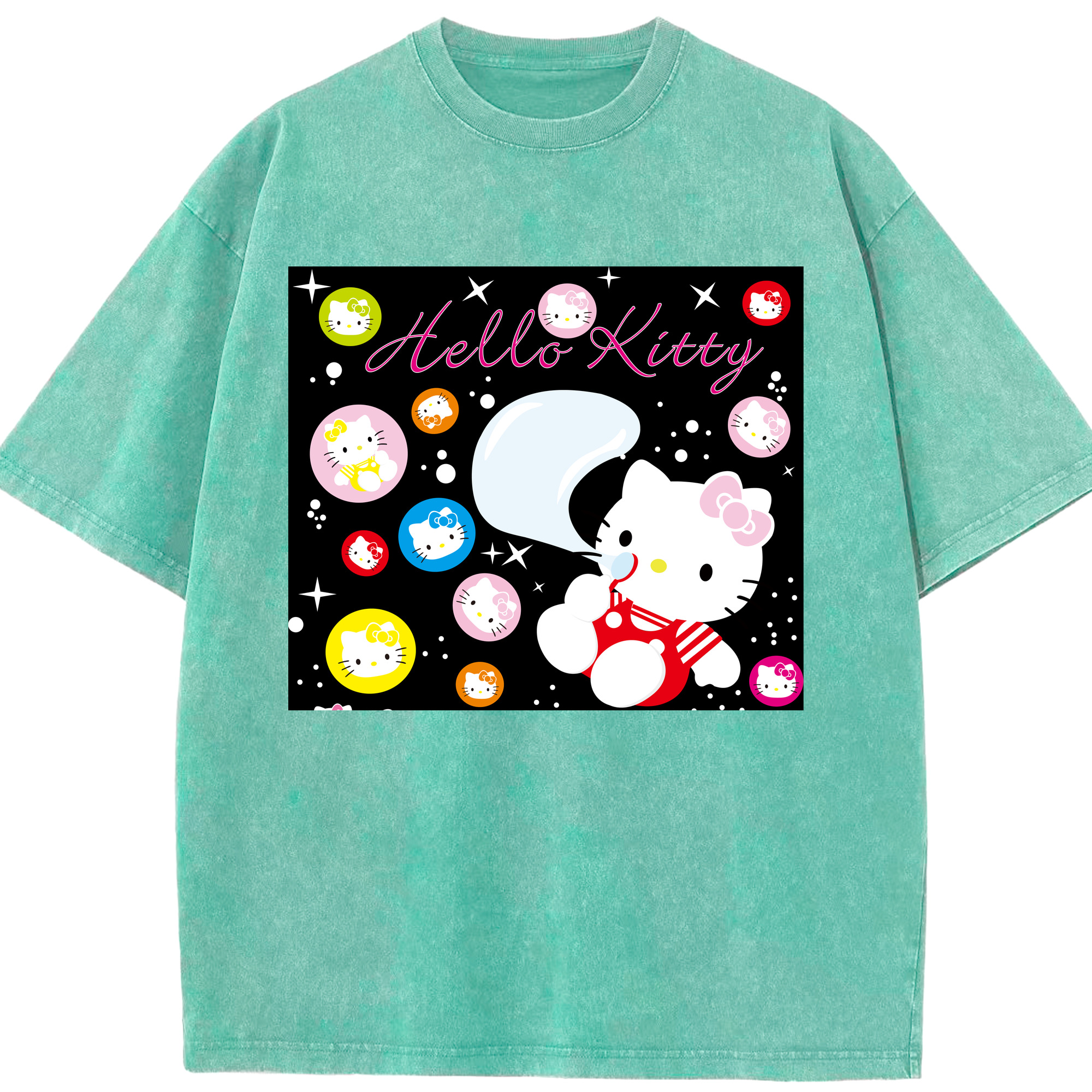 （画像用） Hello Kitty ハローキティ 綿100% ヴィンテージ風 半袖Tシャツ（フロントプリント）